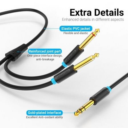 Vention Cable Estéreo BATBH Jack 6.35 Macho a 2x Jack 6.35 Macho 2m Negro